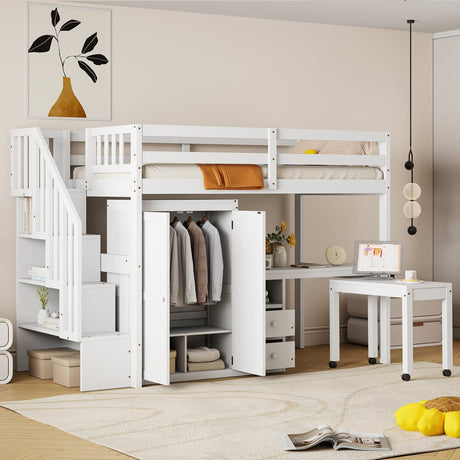 Twin Multifunctional Loft Bed With Storage Desk Drawers - Restanew - Sleep Galleria