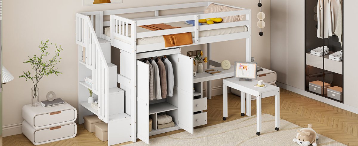 Twin Multifunctional Loft Bed With Storage Desk Drawers - Restanew - Sleep Galleria