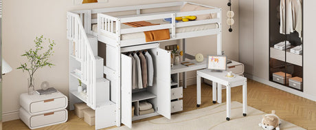 Twin Multifunctional Loft Bed With Storage Desk Drawers - Restanew - Sleep Galleria