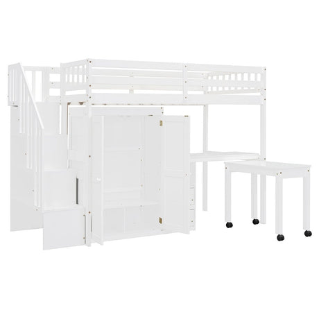 Twin Multifunctional Loft Bed With Storage Desk Drawers - Restanew - Sleep Galleria