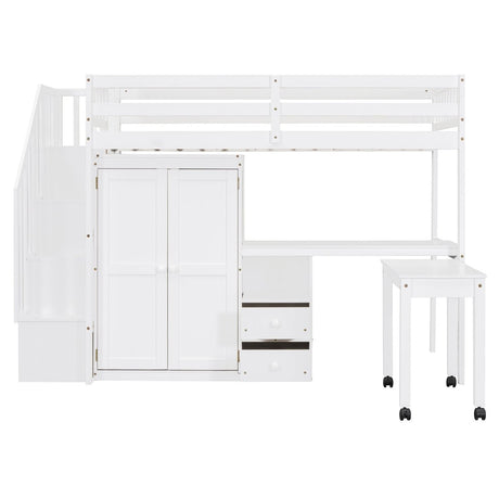Twin Multifunctional Loft Bed With Storage Desk Drawers - Restanew - Sleep Galleria