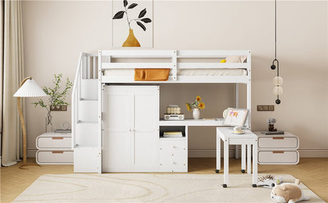 Twin Multifunctional Loft Bed With Storage Desk Drawers - Restanew - Sleep Galleria