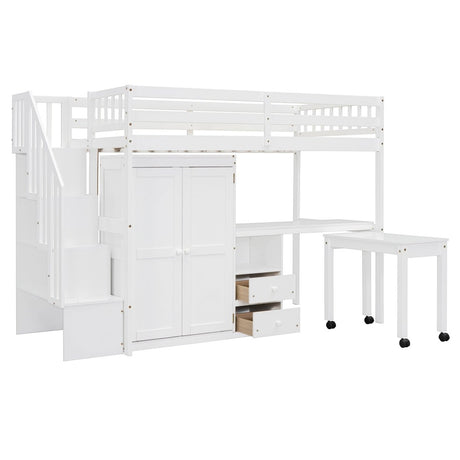 Twin Multifunctional Loft Bed With Storage Desk Drawers - Restanew - Sleep Galleria