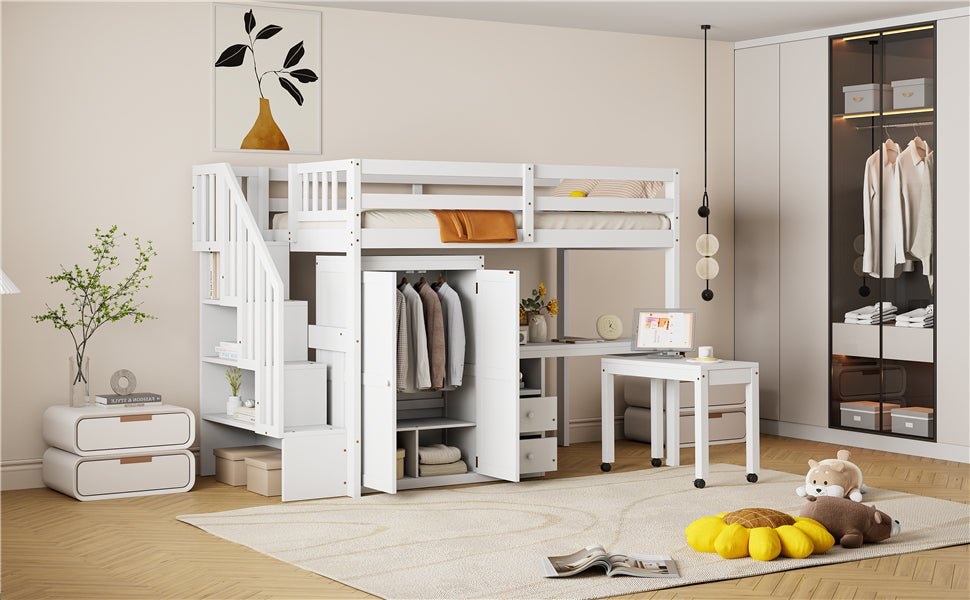 Twin Multifunctional Loft Bed With Storage Desk Drawers - Restanew - Sleep Galleria