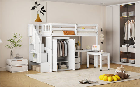 Twin Multifunctional Loft Bed With Storage Desk Drawers - Restanew - Sleep Galleria