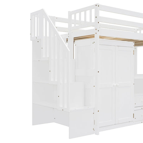 Twin Multifunctional Loft Bed With Storage Desk Drawers - Restanew - Sleep Galleria