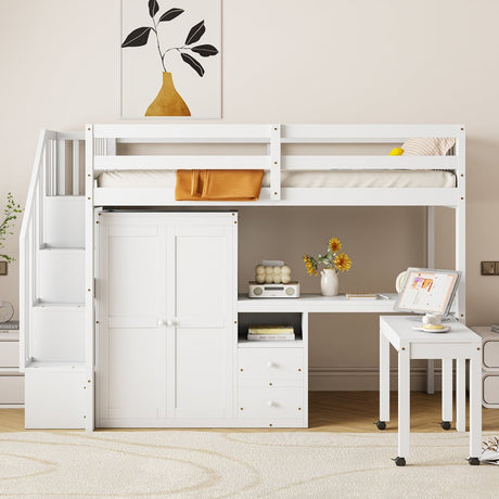 Twin Multifunctional Loft Bed With Storage Desk Drawers - Restanew - Sleep Galleria