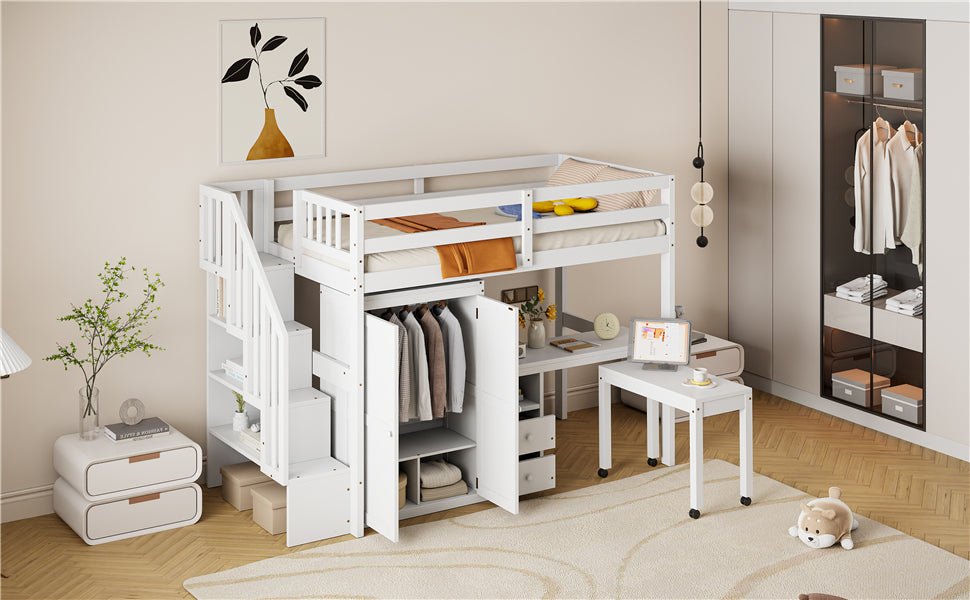 Twin Multifunctional Loft Bed With Storage Desk Drawers - Restanew - Sleep Galleria