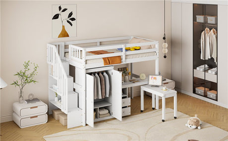 Twin Multifunctional Loft Bed With Storage Desk Drawers - Restanew - Sleep Galleria
