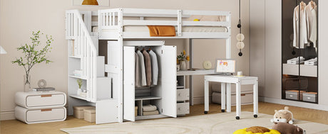 Twin Multifunctional Loft Bed With Storage Desk Drawers - Restanew - Sleep Galleria