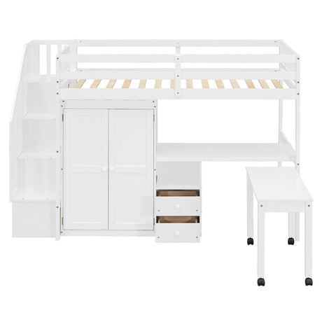 Twin Multifunctional Loft Bed With Storage Desk Drawers - Restanew - Sleep Galleria