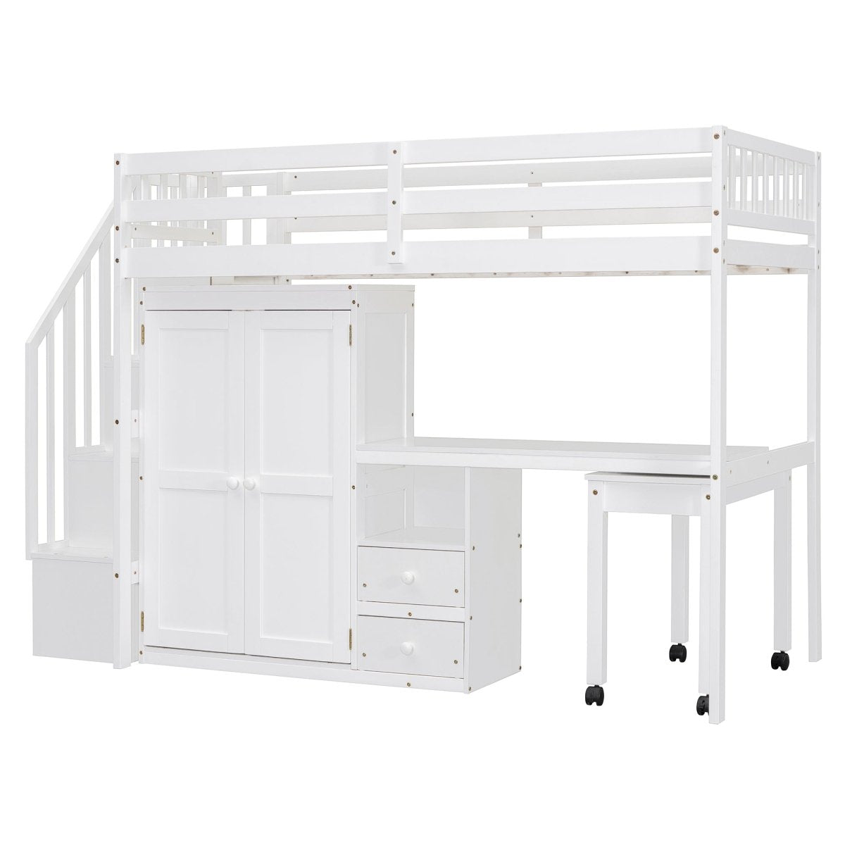 Twin Multifunctional Loft Bed With Storage Desk Drawers - Restanew - Sleep Galleria