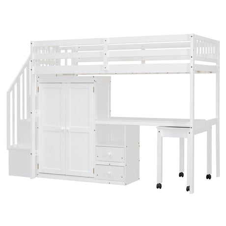 Twin Multifunctional Loft Bed With Storage Desk Drawers - Restanew - Sleep Galleria