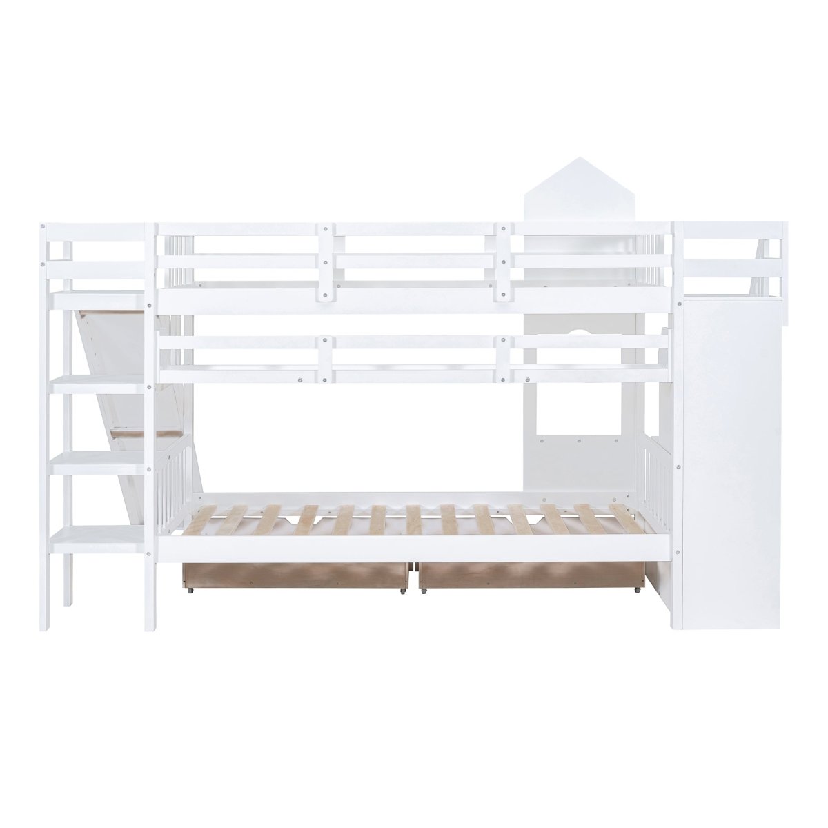 Twin - Over - Twin Solid Wood Castle Style Bunk Bed With Slide - Restanew - Sleep Galleria