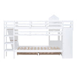 Twin - Over - Twin Solid Wood Castle Style Bunk Bed With Slide - Restanew - Sleep Galleria