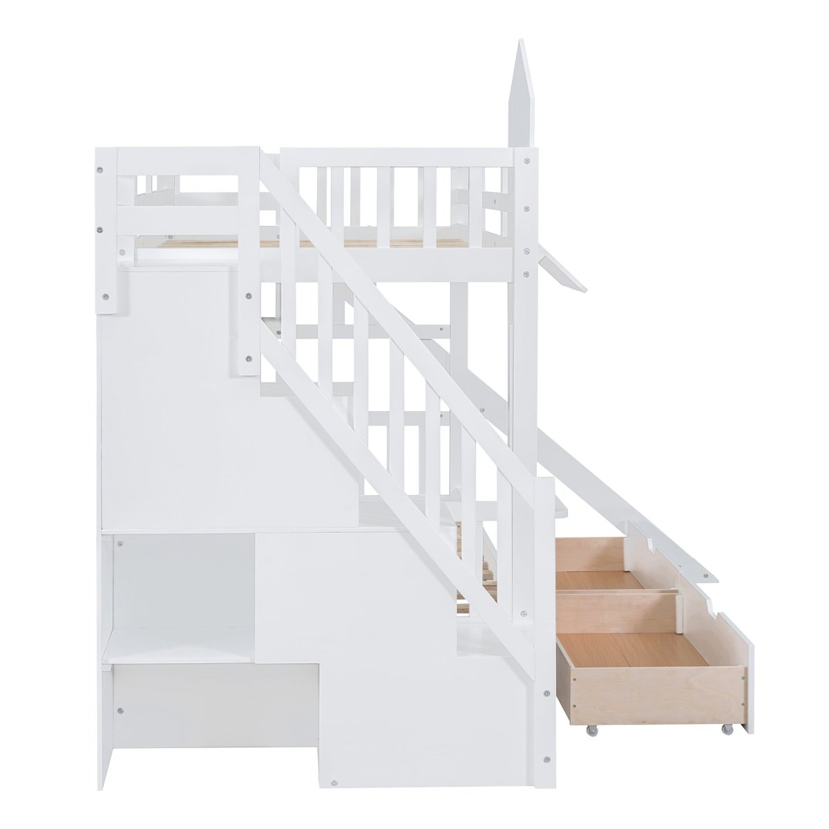 Twin - Over - Twin Solid Wood Castle Style Bunk Bed With Slide - Restanew - Sleep Galleria