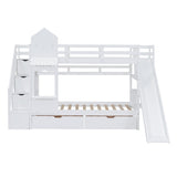 Twin - Over - Twin Solid Wood Castle Style Bunk Bed With Slide - Restanew - Sleep Galleria