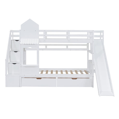 Twin - Over - Twin Solid Wood Castle Style Bunk Bed With Slide - Restanew - Sleep Galleria