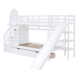 Twin - Over - Twin Solid Wood Castle Style Bunk Bed With Slide - Restanew - Sleep Galleria