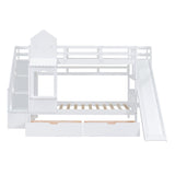 Twin - Over - Twin Solid Wood Castle Style Bunk Bed With Slide - Restanew - Sleep Galleria