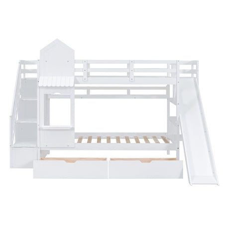 Twin - Over - Twin Solid Wood Castle Style Bunk Bed With Slide - Restanew - Sleep Galleria