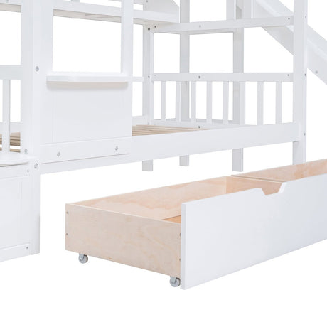 Twin - Over - Twin Solid Wood Castle Style Bunk Bed With Slide - Restanew - Sleep Galleria