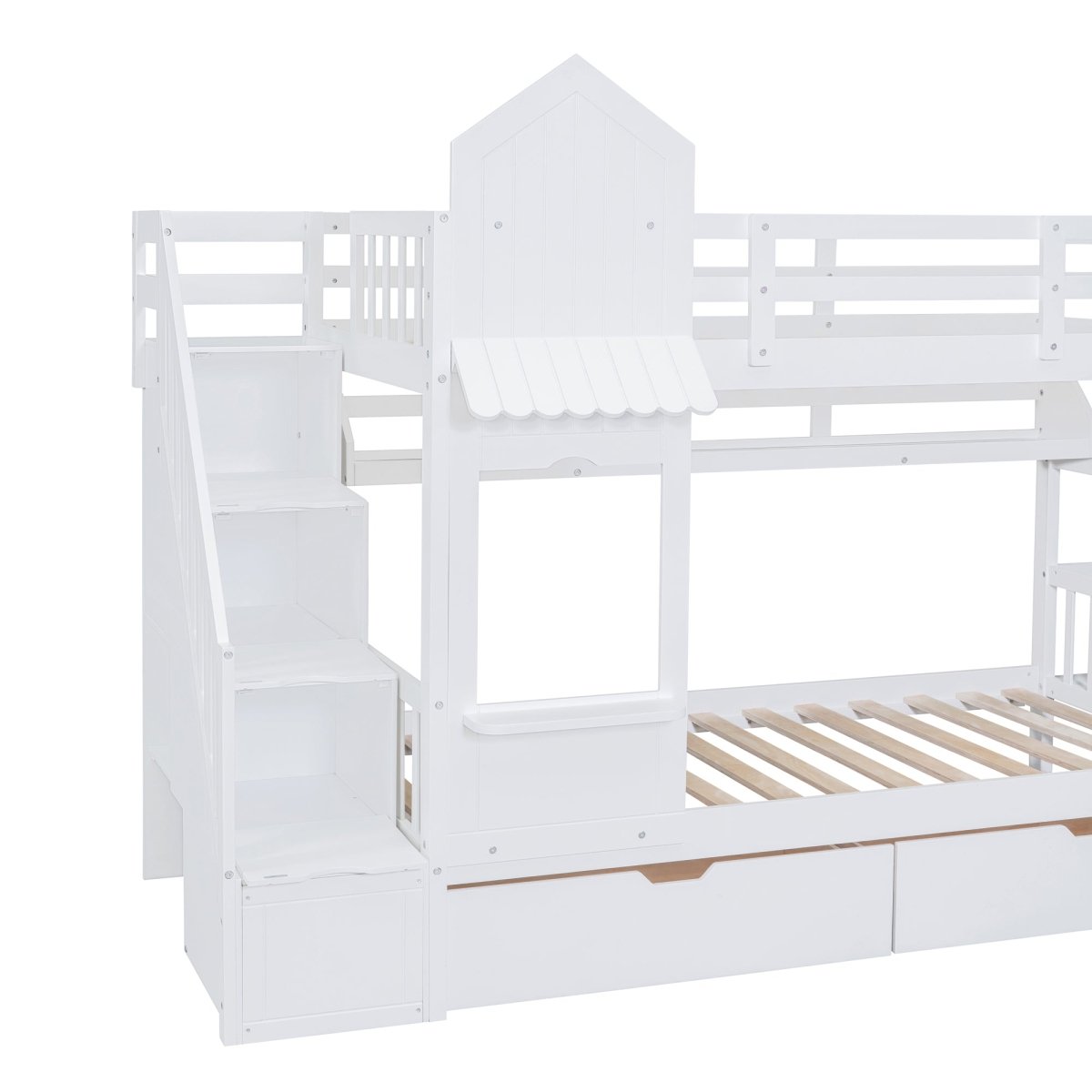 Twin - Over - Twin Solid Wood Castle Style Bunk Bed With Slide - Restanew - Sleep Galleria