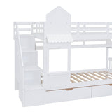 Twin - Over - Twin Solid Wood Castle Style Bunk Bed With Slide - Restanew - Sleep Galleria