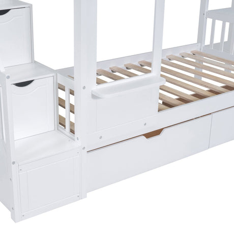 Twin - Over - Twin Solid Wood Castle Style Bunk Bed With Slide - Restanew - Sleep Galleria