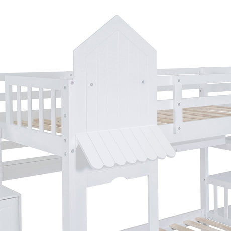Twin - Over - Twin Solid Wood Castle Style Bunk Bed With Slide - Restanew - Sleep Galleria