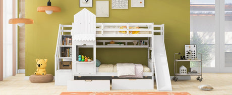 Twin - Over - Twin Solid Wood Castle Style Bunk Bed With Slide - Restanew - Sleep Galleria