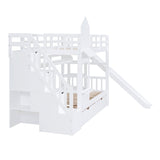Twin - Over - Twin Solid Wood Castle Style Bunk Bed With Slide - Restanew - Sleep Galleria