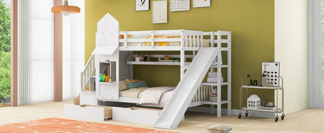 Twin - Over - Twin Solid Wood Castle Style Bunk Bed With Slide - Restanew - Sleep Galleria