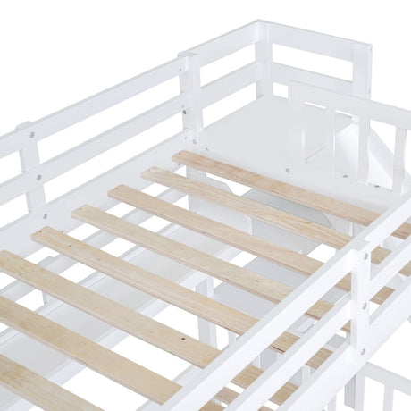 Twin - Over - Twin Solid Wood Castle Style Bunk Bed With Slide - Restanew - Sleep Galleria