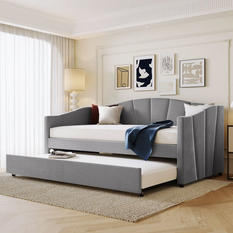 Upholstered Twin Daybed With Trundle And Wood Slats - Restanew - Sleep Galleria