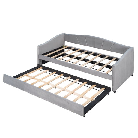 Upholstered Twin Daybed With Trundle And Wood Slats - Restanew - Sleep Galleria