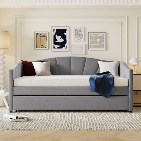 Upholstered Twin Daybed With Trundle And Wood Slats - Restanew - Sleep Galleria
