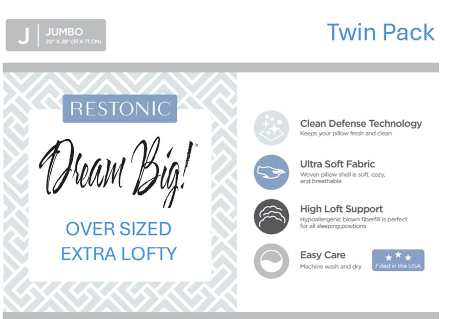 Set Of 2 Plush Microfiber Dream Big Bed Pillows - Restonic - Sleep Galleria