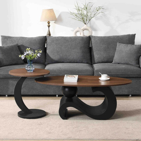 2 - Piece Black Nesting MDF Metal Coffee Table Set - Serenova - Sleep Galleria