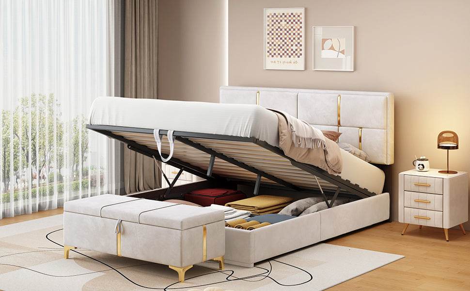 2 - Piece Queen Upholstered Platform Bed With Ottoman Storage - Serenova - Sleep Galleria