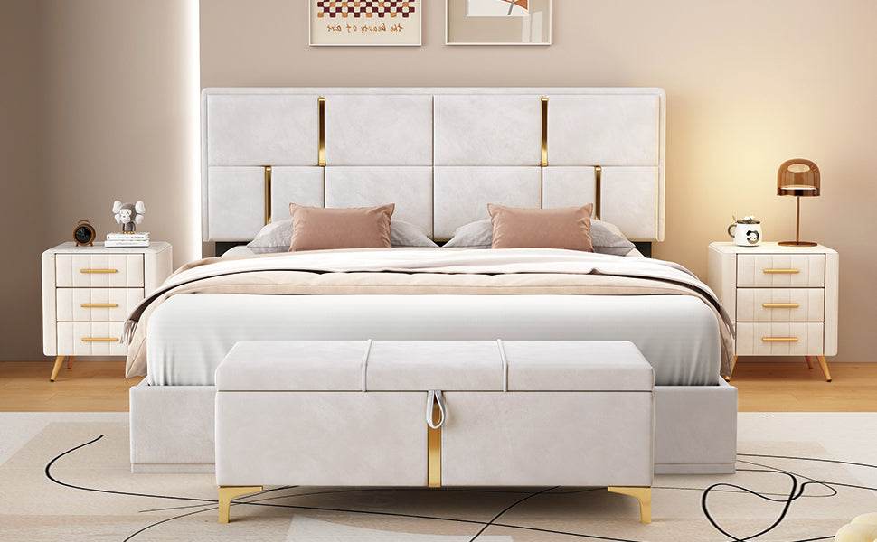 2 - Piece Queen Upholstered Platform Bed With Ottoman Storage - Serenova - Sleep Galleria