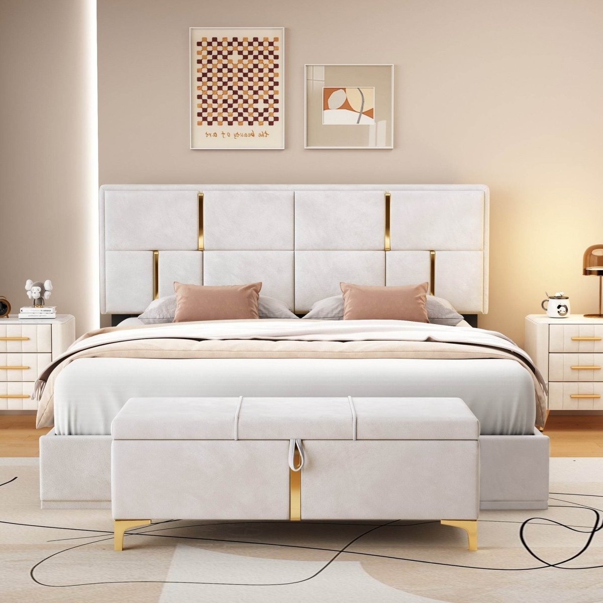2 - Piece Queen Upholstered Platform Bed With Ottoman Storage - Serenova - Sleep Galleria