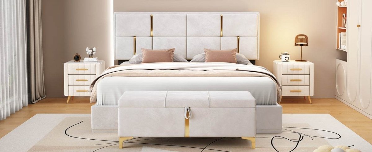 2 - Piece Queen Upholstered Platform Bed With Ottoman Storage - Serenova - Sleep Galleria