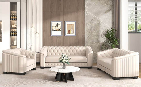 3 - Piece Velvet Sofa Set With Rubber Wood Legs - Serenova - Sleep Galleria