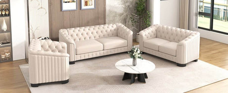 3 - Piece Velvet Sofa Set With Rubber Wood Legs - Serenova - Sleep Galleria