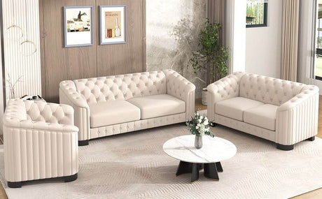 3 - Piece Velvet Sofa Set With Rubber Wood Legs - Serenova - Sleep Galleria