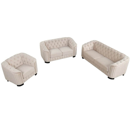3 - Piece Velvet Sofa Set With Rubber Wood Legs - Serenova - Sleep Galleria