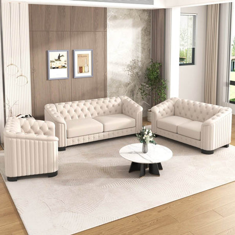 3 - Piece Velvet Sofa Set With Rubber Wood Legs - Serenova - Sleep Galleria
