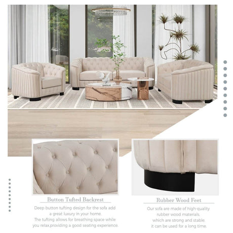 3 - Piece Velvet Sofa Set With Rubber Wood Legs - Serenova - Sleep Galleria