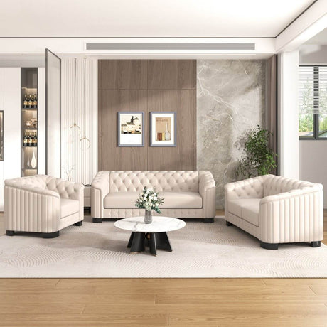 3 - Piece Velvet Sofa Set With Rubber Wood Legs - Serenova - Sleep Galleria